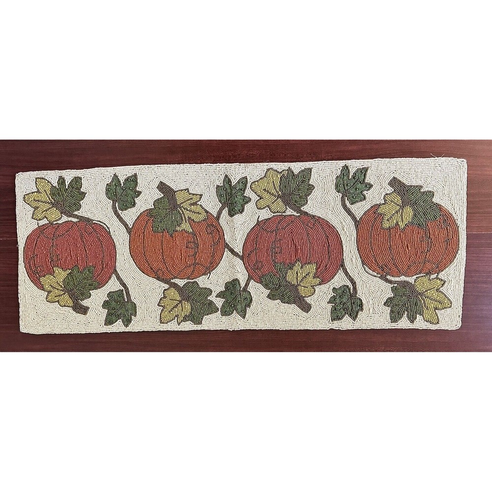 Pumpkin Beaded Table Runner Thanksgiving Halloween Fall Nicole Miller 13x36